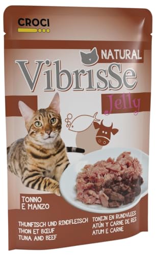 CROCI Vibrisse Jelly Beutel Thunfisch mit Rindfleisch für Katzen, 70 g von Croci