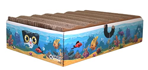 Croci Acquario - 6-in-1-Kratzbaum aus Pappe für ausgewachsene Katzen, mit 3 wendbaren, doppellagigen Kratzplatten, rutschfesten Füßen, inklusive Katzenminzenbeutel, 44 x 28 x 10 cm von Croci