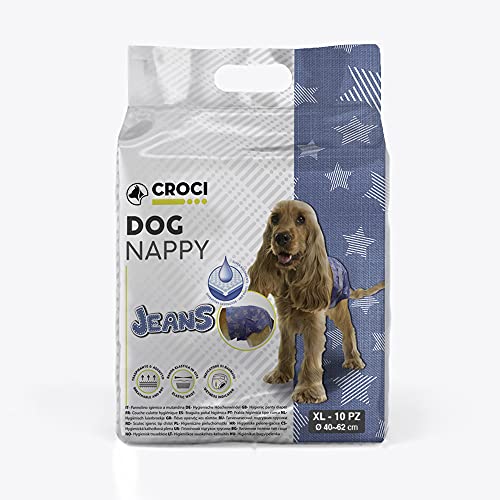 Croci Dog Nappy Jeans - Hundewindeln, Höschen für Hündinnen, Periode und Pinkeln, Anti-Geruch, Einweg, 10 Stück, Größe XL, 40-62 cm von Croci