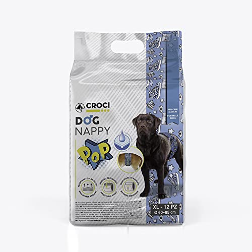 Croci Dog Nappy Pop - Saugtuch für Rüden, Größe XL - Ø 60-85 cm, hygienische Hundepipiwindelhose, Verstellbarer Klebeverschluss, 12 STK von Croci