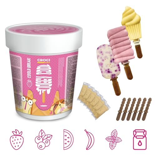 Croci Doggy Cool Kühl-Snack für den Sommer, EIS für Hunde, 6er Set, inklusive Essstäbchen, Erdbeere, 156 g von Croci