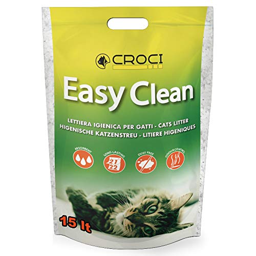 Croci Easy Clean - Katzenstreu aus Silikon - Sandstreu für Katzen in Silikonkristallen - Katzenstreu mit hoher Saugfähigkeit und leicht zu reinigen, 15 Lt von Croci