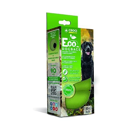 Croci Eco Dog Bags – Nachfüllrollen biologisch abbaubare und kompostierbare Hundekotbeutel, extra dick und widerstandsfähig, ohne Mikroplastik, 60 Beutel von Croci