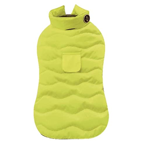 Croci Eco Leaves Yellow Hundejacke, Rückengröße 25 cm, ökologisch hergestellt aus recycelten Materialien, gepolstert und verstellbar, mit Gummiband und Loch für Leine und Geschirr, gelbe Farbe von Croci