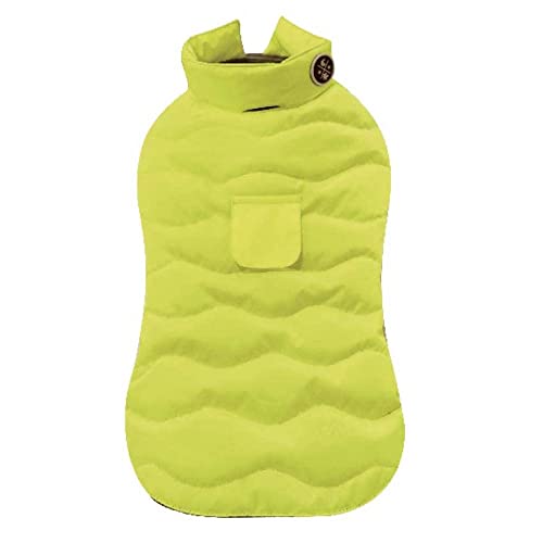 Croci Eco Leaves Yellow Hundejacke, Rückengröße 40 cm, ökologisch hergestellt aus recycelten Materialien, gepolstert und verstellbar, mit Gummiband und Loch für Leine und Geschirr, gelbe Farbe von Croci