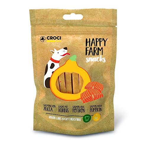 Croci Happy Farm – Kaubelohnung für Hunde, natürlicher Hundesnack, Protein-Ergänzungsfutter mit Gemüse, Lachs und Kürbis, 80g von Croci