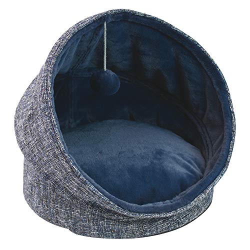 Croci Igloo Liegemulde für Hunde und Katzen Glam, Stoff Dekor + Kunstfell, Abnehmbarer Bezug, Größe 44 x 44 x 48 cm, Farbe Blau - 2250 g von Croci