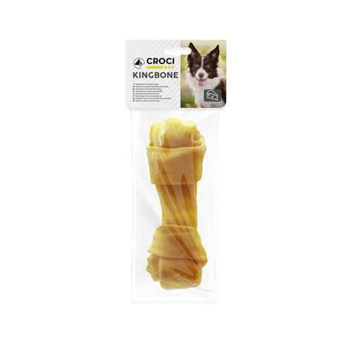 Croci King Bone – Knotenknochen mit Käse, Kau-Belohnungssnack für Hunde aus natürlichem Rindsleder, Zahnstick zur Zahnreinigung, 15 cm – 60 g von Croci