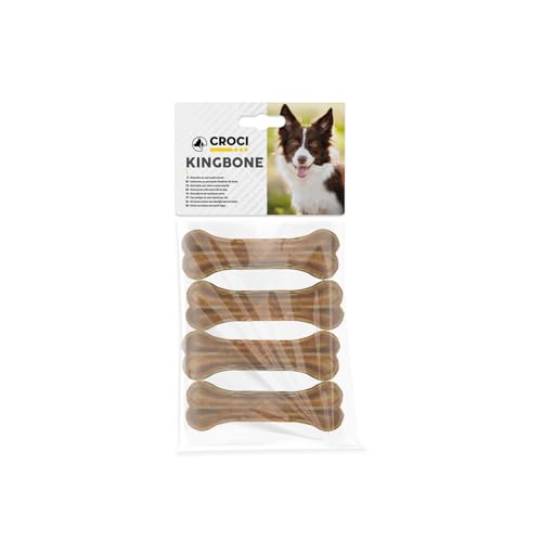 Croci King Bone – Knochen für Hunde, Kaubelohnungssnack für Hunde aus natürlichem Rindsleder, Zahnstäbchen zur Zahnreinigung, 8 cm – 4 STK von Croci