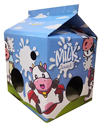 Croci Milk Karton – Kratzbaum aus Karton für ausgewachsene Katzen, geschlossene Box mit kratzbarer Innenseite, 100% recycelbar, inklusive Katzenminzenbeutel, 34x34x49 cm von Croci