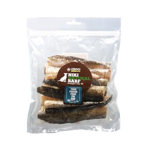 Croci Niki Natural Barf Fish Hundesnack aus 100% getrockneter Lachshaut, reich an natürlichem Eiweiß, Barf Diät für Hunde, ohne künstliche Zusätze und konserviert, 50g von Croci