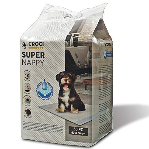 Croci Super Nappy – Hygienematten für Hunde 60 x 60 cm, 50 Stück – Unterlagen für Hunde und Haustiere, für Hunde- und Katzenurin, extrem saugfähig, zum Einmalgebrauch, reißfest und geruchshemmend von Croci