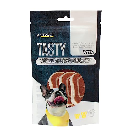 Croci Tasty Snack für Hunde, Huhn und Kabeljau, Sushi-Format, wiederverschließbare Packung, Kausnack, Belohnung, Proteinprämie, kalorienarm, 80 g von Croci