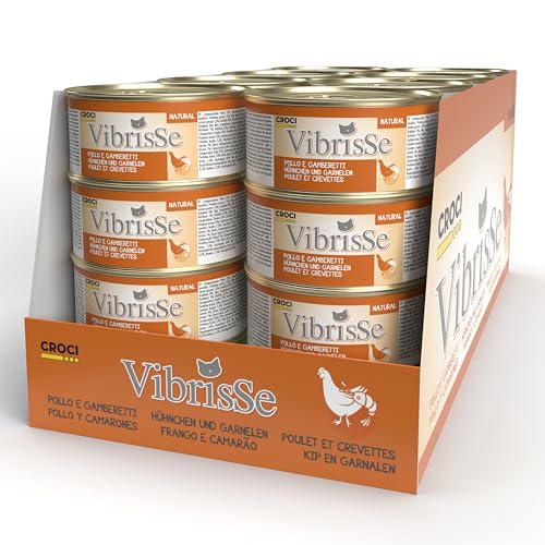 Croci Vibrisse Katzenfutter Huhn und Garnele, 24er Pack (24 x 70 g) von Croci