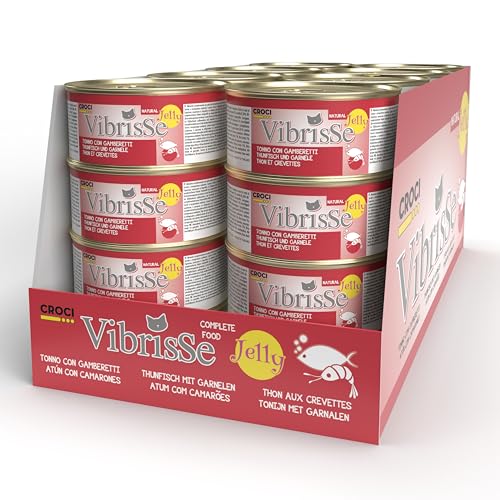 Croci Vibrisse Katzenfutter in Gelee, Thunfisch und Garnelen, leckeres Geleefutter, 24 Dosen à 70 g von Croci