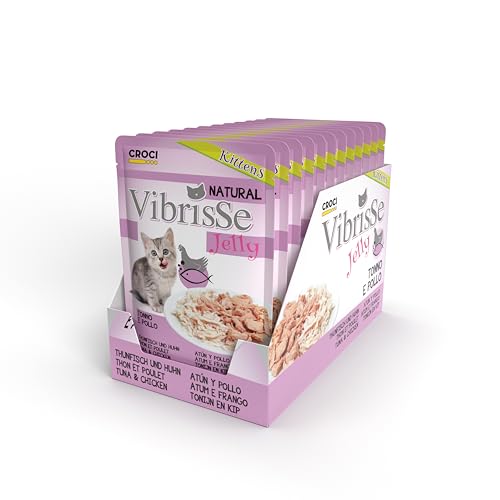 Croci Vibrisse Katzenfutter in Gelee, Thunfisch und Huhn, leicht gedämpft, 18 x 70 g Beutel von Croci