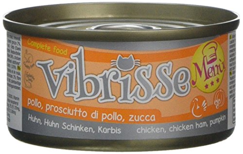 Croci Vibrisse Nassfutter für Katzen Huhn Schinken und Kürbis - Alleinfutter mit Eisen, Vitaminen und Mineralsalzen, 24 Dosen à 70 g von Croci