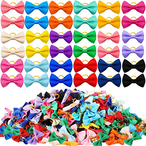 Crowye 400 Stück Hundeschleifen Pflege Niedliche Hundehaarschleifen Mädchen mit Gummibändern Reine Band mit Gummiband Bowknot Haarschleifen Haar Topknot für Katze Welpen Party Geburtstag Haarschmuck von Crowye