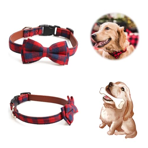 Rotes Hundehalsband, verstellbar, mit Schleife, Hundehalsband, Fliege, Haustiergeschenk, bequemes Halsband, Baumwolle mit Fliege für kleine, mittelgroße Hunde von Crrynuo