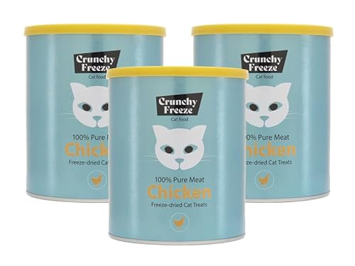 Crunchy Freeze Snack für Katzen - gefriergetrocknetes Katzenfutter ohne Zucker - Katzensnack für Zahnpflege und Gesundheit (Huhn Dreierpack, 3 x 140 g) von Crunchy Freeze