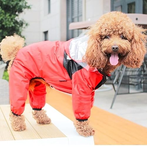 Wasserdichter Regenmantel für Hunde, reflektierend, mit Kapuze, wasserdicht, für kleine Hunde, Outdoor-Bekleidung (Rot, L) von Crysdaralovebi