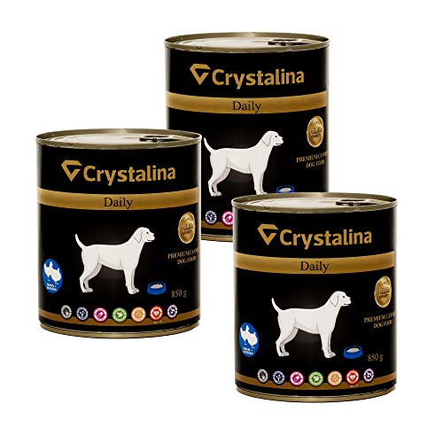 Crystalina Daily Premium Hundefutter Adult mit Puten- und Hühnerfleisch | Konservierte Hundefutter in | EIN hoher Fleischanteil von bis zu 87% | Ohne Weizen | 3er Pack (3 x 850 g) von Crystalina