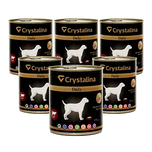 Crystalina Daily Premium Hundefutter Adult mit Rindfleisch|Konservierte Hundefutter in Premium-Qualität|EIN hoher Fleischanteil von bis zu 97%|ohne Weizen|6er Pack (6 x 850 g) (Rindfleisch, 6) von Crystalina