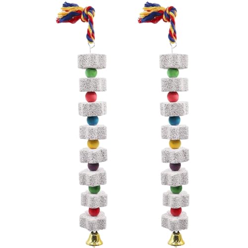 2pcs Vogelkauen Spielzeug 14 -Zoll -Papageienkau -Spielzeug Stone Vogelspielzeug mit Krawattenseil, Bell Charm & Bunt Perlen Stress Relief Parrot Toys, Geschenke für Vögel von Csafyrt