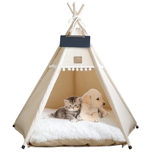 Csafyrt Cat Teepee, 20 Zoll Tipe tragbares Haustier Tipee Zelte mit Kissen und kleine Tafel hohe, waschbare Hundehaus 7 kg s von Csafyrt