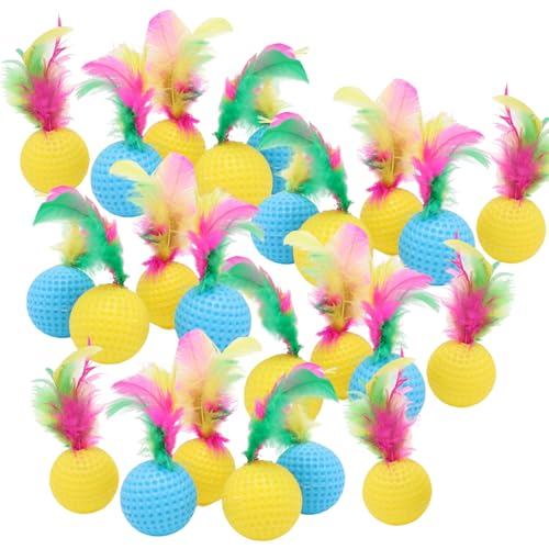 Csafyrt 24pcs Katzenballspielzeug, 1,5 Bunte Katzenspielzeug mit Federn Interactive Cat Bugs Plastic Cat Golf Spielzeug Sportball für Innenkatzen (zufällige Farbe) von Csafyrt