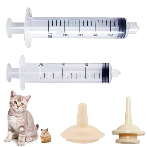 Csafyrt 2pcs Brustwarze 10 ml+30 ml Fütterungsspritze für Katzen sichere Silikonkatze Schnuller Anti-Achs-Welpenflaschen für Pflege m von Csafyrt