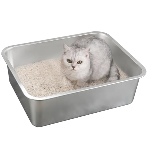 Edelstahl -Katzentoilette 15.8x11.8x5,9in Hochseiten extra große Katzenratstrauder rostfeste Kratzfeste Metalldrüsenbox für Katzenkaninchen ohne Griff von Csafyrt