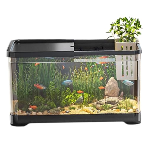 Fischtank Aquarium Starter Kit, 12 x 7,7 x 7 Fischaquarium mit Korbpumpenfilter 4K HD View Clear Fish Aquarium als Fischtanks, Schwarz von Csafyrt