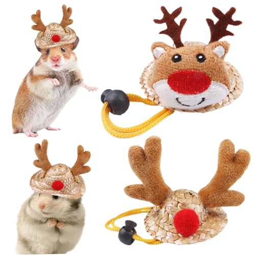 Hamsterkleidung 2pcs Antler & Hirsch Weihnachtshamsterhüte Verstellbare Hamsterkleidung für echten Hamster S von Csafyrt