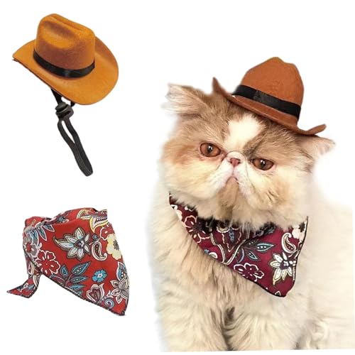 Hunde Cowboy Hut Katze Cowboy Hut Cowboy Kostüm Cat Cowboy Hut mit Bandana -Set -Hundehüte mit einstellbarem Kinngurt für kleine mittelgroße Hunde Haustiere s s von Csafyrt