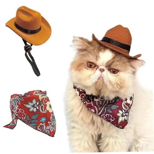 Hunde Cowboy Hut Katze Cowboyhut Cowboy Kostüm Cat Cowboy Hut mit Bandana Set Hundehüte mit verstellbarem Kinngurt für kleine mittelgroße Hunde Haustiere m von Csafyrt