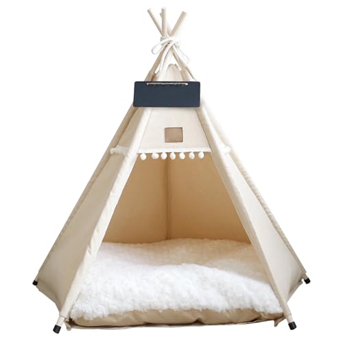 Hunde & Katze Teepee tragbare Haustier Tipee Zelte mit Kissen und Kleiner Tafel 28 Zoll hohe waschbare Hundehaus Welpe süßes Bett für Haustiere unter 15 kg von Csafyrt