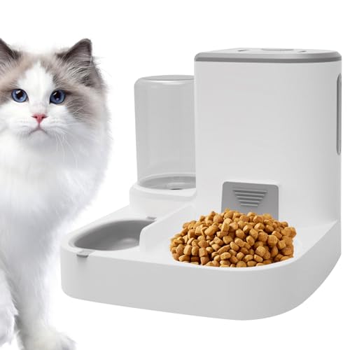 Katzenfutter- und Wasserspender, 2-in-1 Automatische Katzenfuttermittel, 1L? 2,2L Katzenfutterspender, abnehmbare Katzenfuttermittel für Katzen, Kätzchen & amp;.Welpen grau von Csafyrt