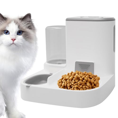 Katzenfutter- und Wasserspender, 2-in-1 Automatischer Katzenfuttermittel, 1L ＆ 2,2L Katzenfutterspender, abnehmbare Katzenfuttermittel für Katzen, Kätzchen und Welpen grau von Csafyrt