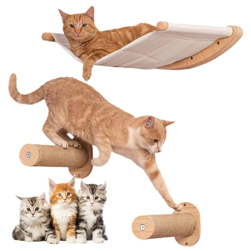 Csafyrt Katzenhängematte mit Katzenwandstufen 3pcs/Set kratzfestes Katzenwandregale Abstandssparung Sport Ruhende Katzenkletterregale für Zuhause von Csafyrt