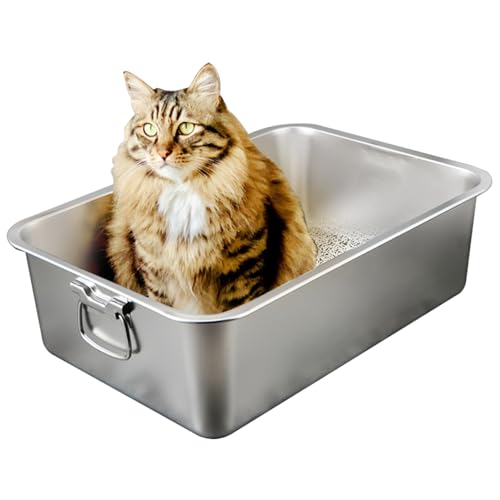 Katzentoilette Edelstahl, 15,8x11.8x5,9in extra großer Katzenratschachtel, hohe Seiten extra großer rostfester Kratzer metalldurchdringlicher Schachtel tragbar von Csafyrt