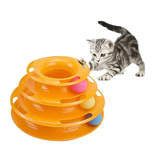 Csheng Cat Plattenspieler Spielzeug Dreischichtige Spur Katzenspielzeug Interaktives Haustier Katzenspielzeug Tunnel Rohr Haustier Katze Mäuse Spiel Kätzchenspielzeug Für Innenkatzen orange von Csheng