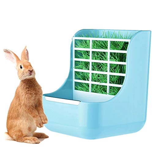 Csheng Hamster Feeder Kaninchen Heu Feeder Heuaufbewahrung Zwei-in-Eins Grasregal Kaninchen Futtertopf Grasregal Feste Chinchilla Meerschweinchen Futterbox Chinchilla Supplies Blue von Csheng