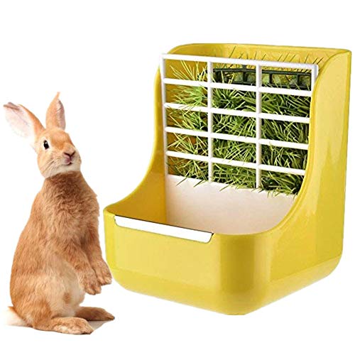 Csheng Hamster Feeder Kaninchen Heu Feeder Heuaufbewahrung Zwei-in-Eins Grasregal Kaninchen Futtertopf Grasregal Feste Chinchilla Meerschweinchen Futterbox Chinchilla Supplies Yellow von Csheng