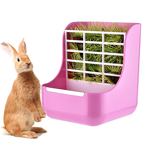 Csheng Hamster Feeder Kaninchen Heu Feeder Heuaufbewahrung Zwei-in-Eins Grasregal Kaninchen Futtertopf Grasregal Feste Chinchilla Meerschweinchen Futterbox Chinchilla Supplies pink von Csheng