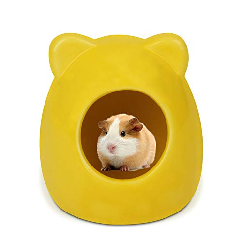 Csheng Hamsterhäuser Hamster-Keramiknest Zur Abkühlung Der Hitze Und Bärenkopfform Für Vier Jahreszeiten Mit Winddichtem Und Warmem Keramik-Haustiernest Aus Hamster 7.8cm,Yellow von Csheng