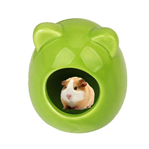 Csheng Hamsterhäuser Hamster-Keramiknest Zur Abkühlung Der Hitze Und Bärenkopfform Für Vier Jahreszeiten Mit Winddichtem Und Warmem Keramik-Haustiernest Aus Hamster 9.8cm,Green von Csheng