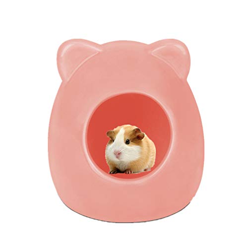 Csheng Hamsterhäuser Hamster-Keramiknest Zur Abkühlung Der Hitze Und Bärenkopfform Für Vier Jahreszeiten Mit Winddichtem Und Warmem Keramik-Haustiernest Aus Hamster 9.8cm,pink von Csheng