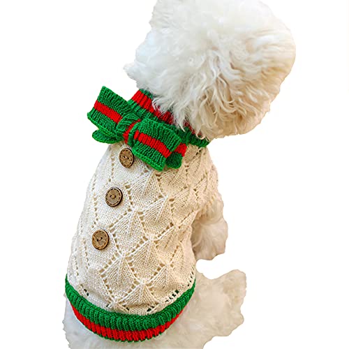 Csheng Haustier Pullover Warm Herbst Winter Holz Schnalle Bowknot Hundekleidung Katzenkleidung Hohlgestrickte Hundemäntel Sommer Hunde T-Shirt Welpen Kleidung Haustier Kleidung Small,Green von Csheng