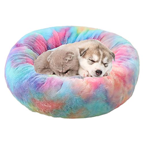 Csheng Haustierbett Welpenbett Donut Hundebett Flauschiges Hundebett Hundestreu Katzenstreu Haustierbett Rundes Plüsch Winter Hundekissen Haustierkissen Katzenkissen Kleine Colorful Blue,50cm/19.69in von Csheng